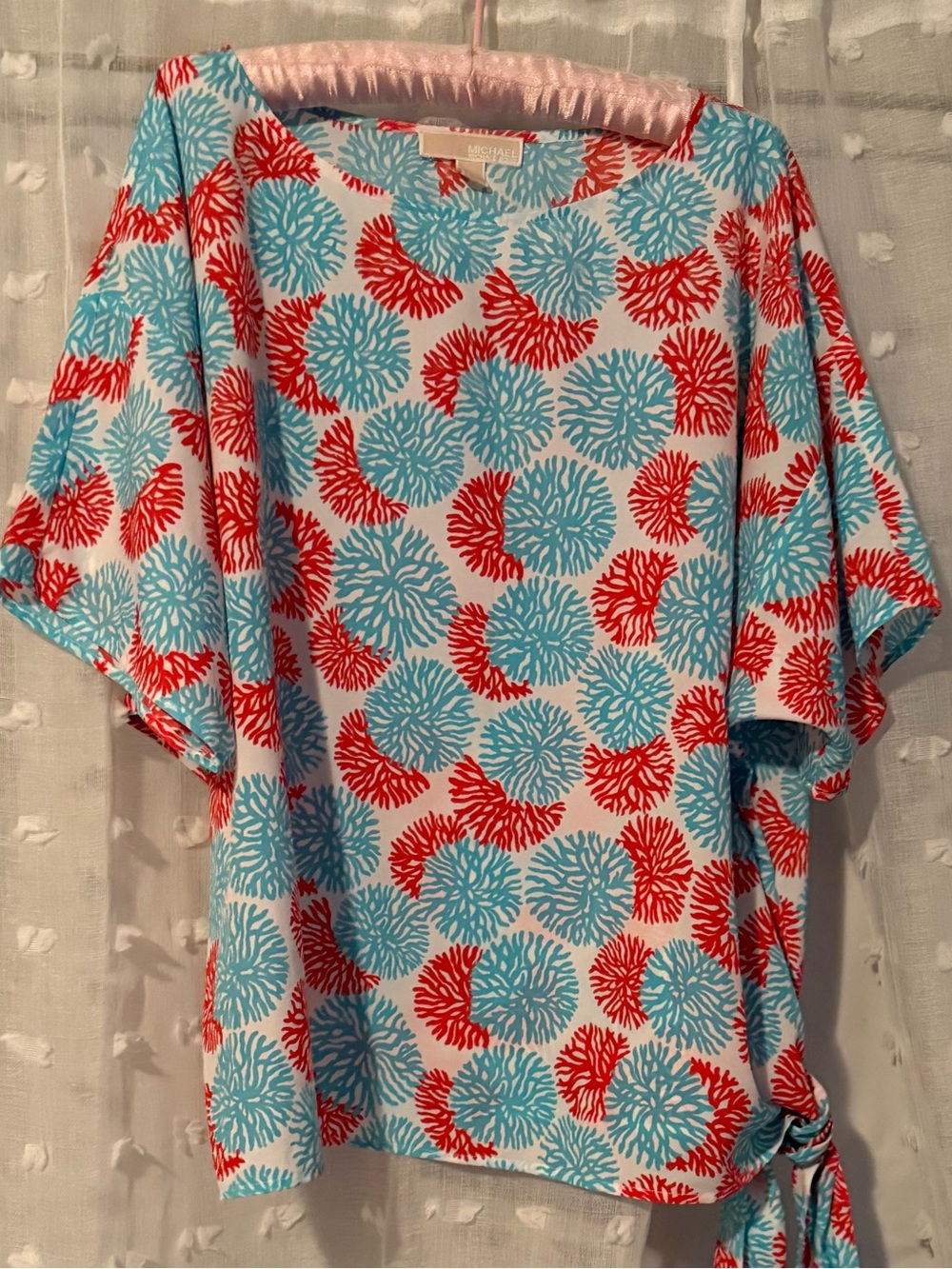 MICHAEL Michael Kors Coral Red and Aqua Blue Printed Top